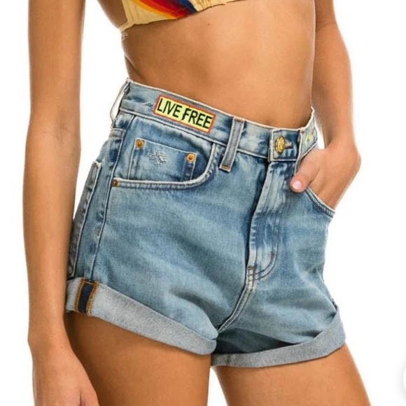 HI RISE ROCKER LIVE FREE BOLT JEAN SHORTS - VINTAGE - Picture 4 of 17